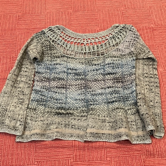 Free People mohair blend crochet Gray / Blue Knit Sweater - Picture 9 of 16